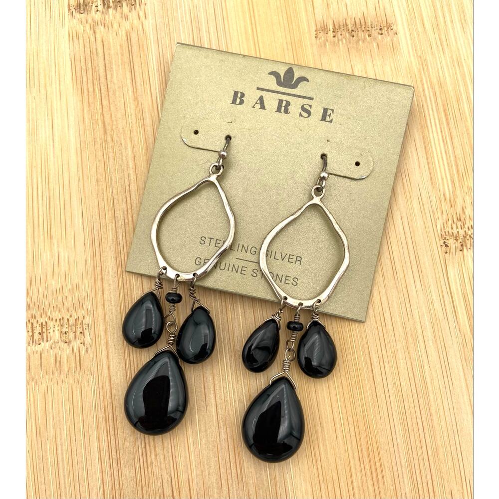 Barse Sterling Silver Hammered Ring Black Stone Chandelier Earrings Never Worn